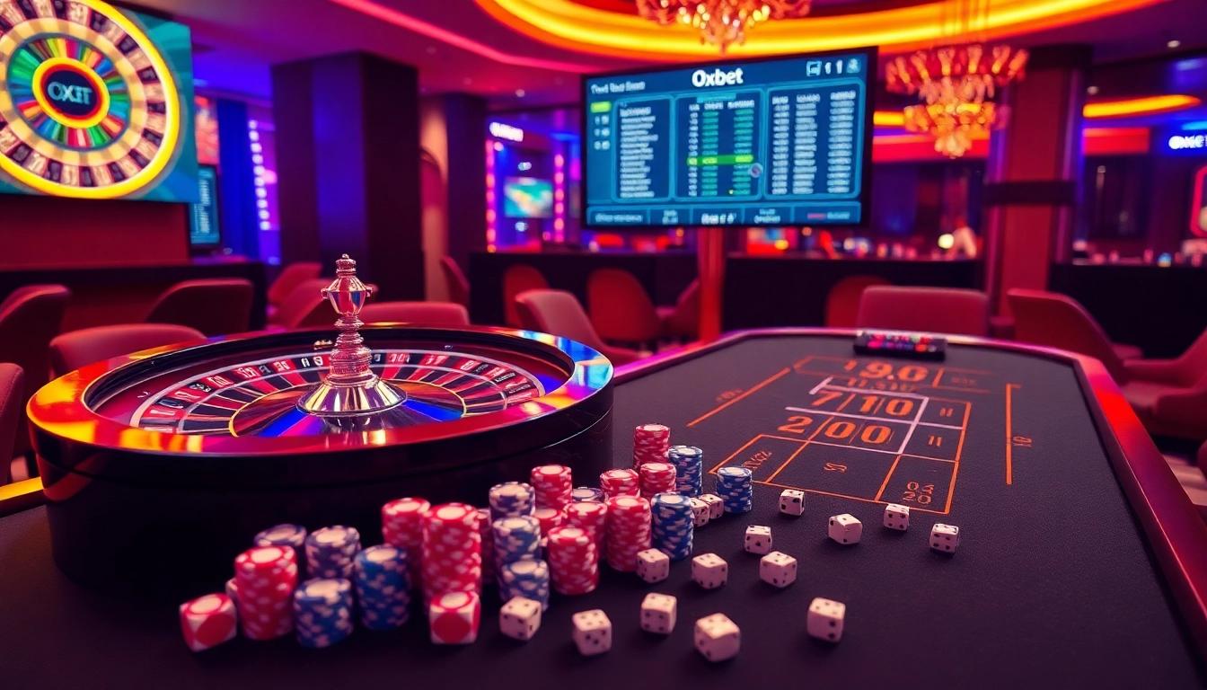 Engaging gamblers with Oxbet's vibrant betting interface at a luxurious casino table.