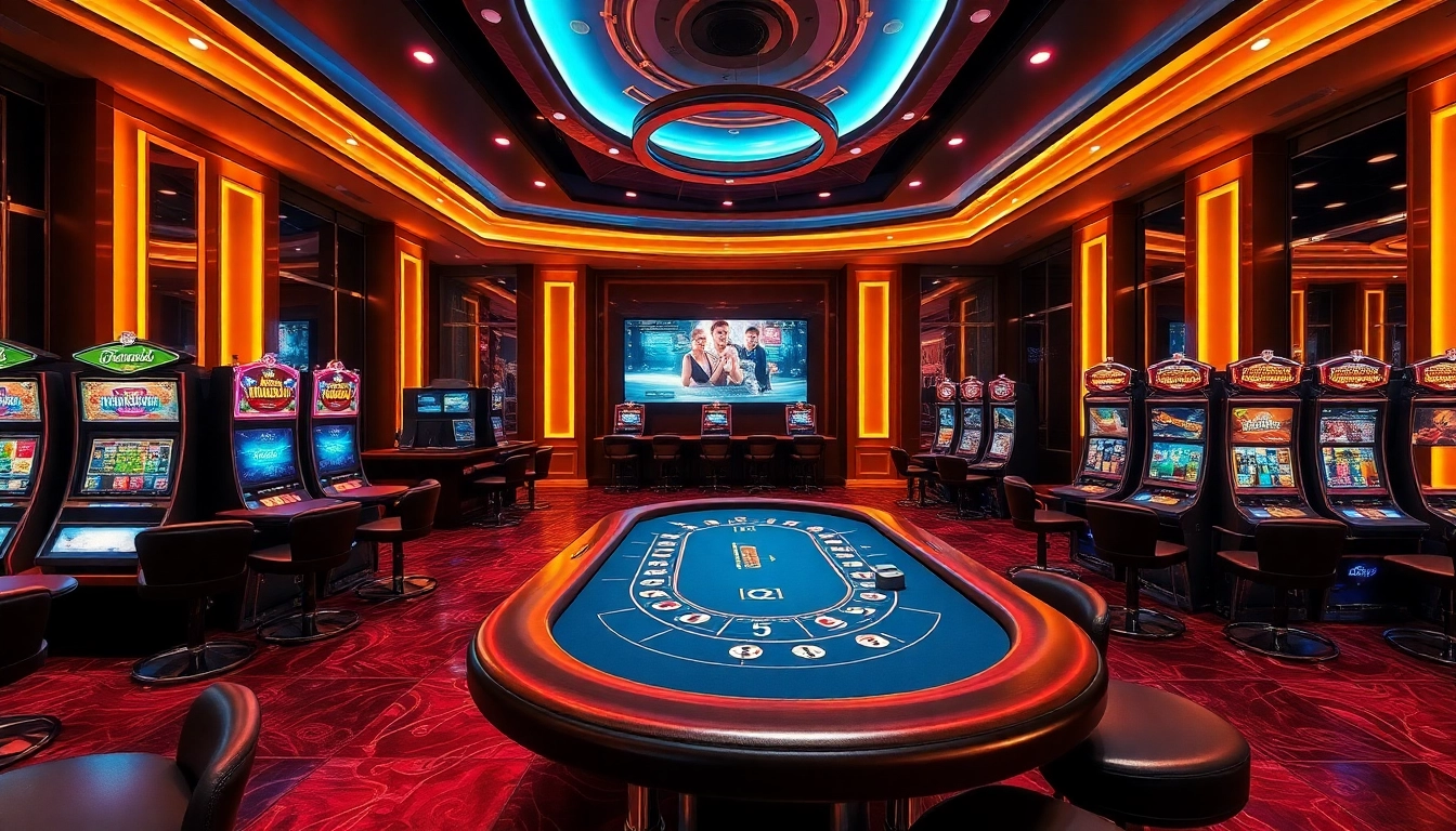 Exciting casino scene showcasing ev88win.live with vibrant gaming interfaces and luxurious ambiance.