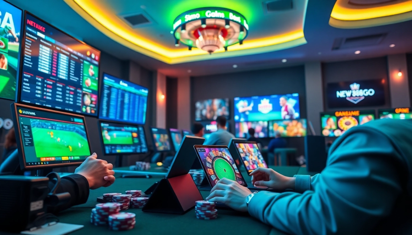 Vibrant online betting scene showcasing new88go.com with users enjoying games.