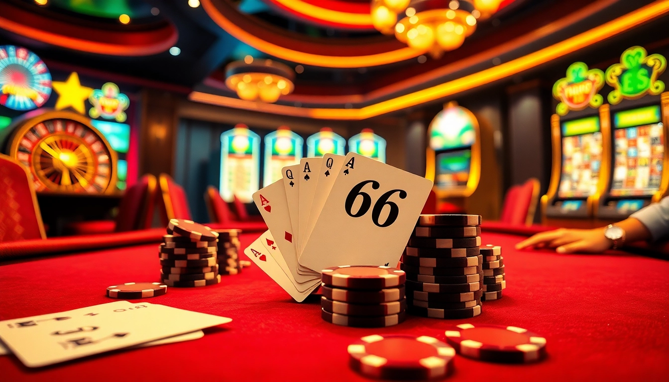 S666 casino environment showcasing a luxurious poker table, vibrant chips, and engaging players.