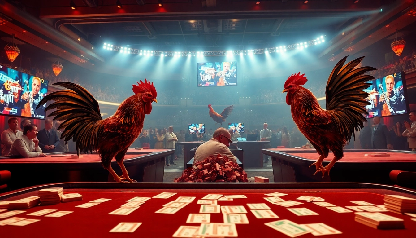 Exciting betting atmosphere at https://nk88s.com/da-ga-nk88/ with live cockfighting and robust action