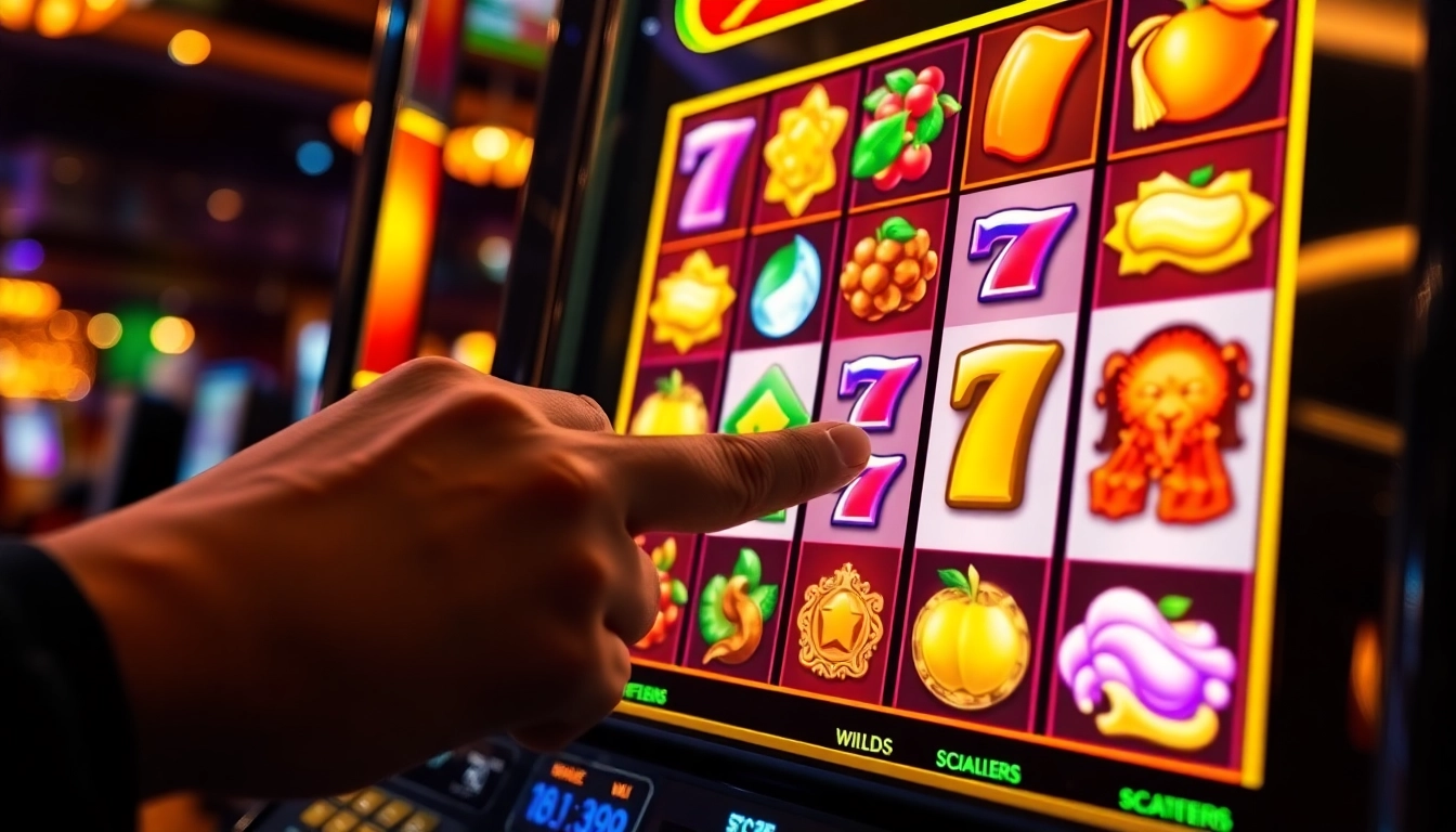Engaging slot machine interface with colorful reels and lucky symbols, depicting excitement in gaming.