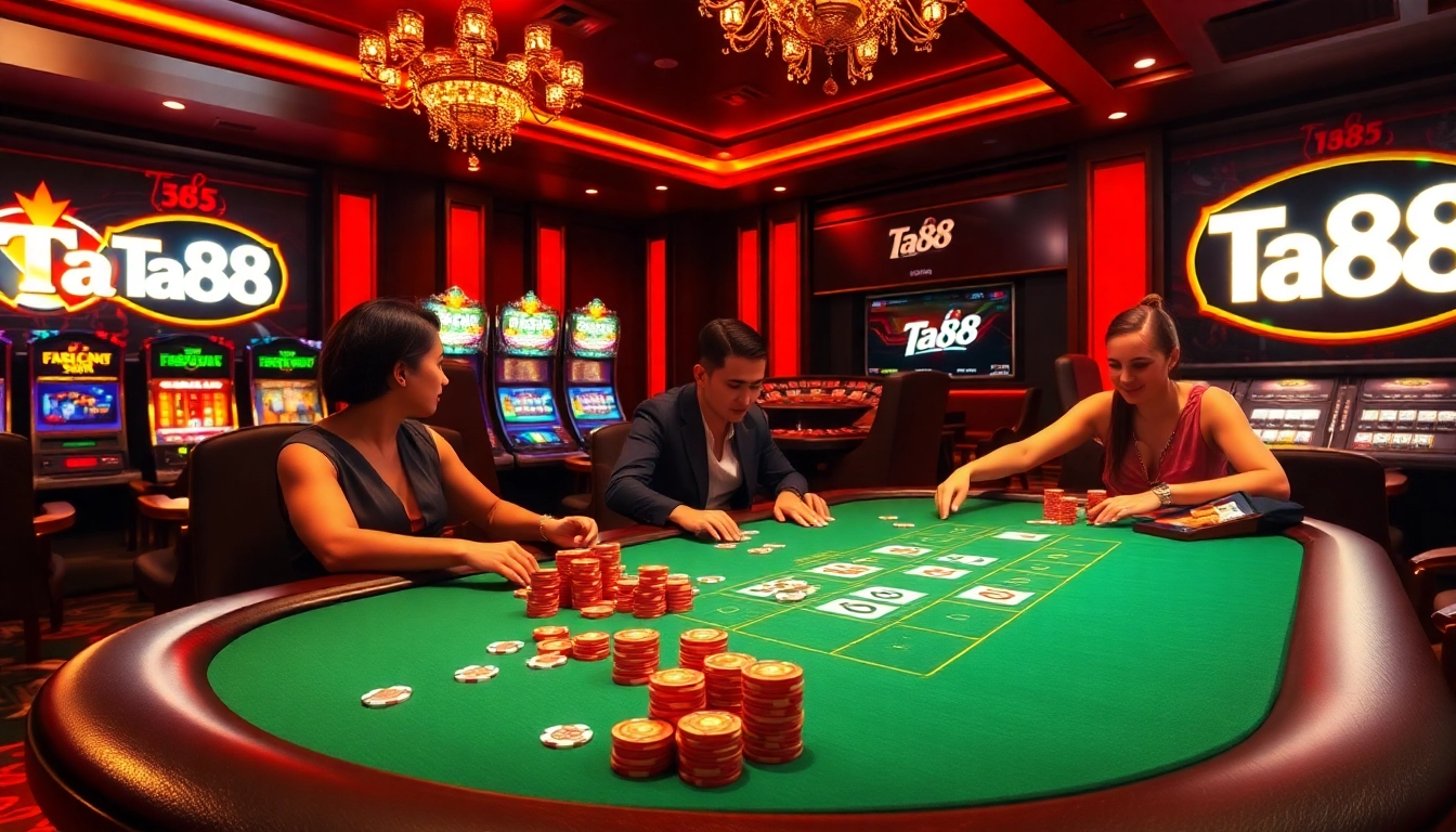 Ta88 gaming table with vibrant poker action and colorful chips for thrilling gambling moments.