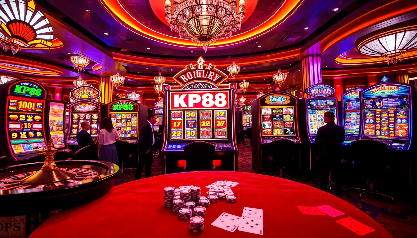 Players enjoying excitement at the KP88 slot machine in a vibrant casino environment.